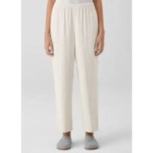 Eileen Fisher Silk Georgette Crepe Pants Bone Taupe Straight Leg Side Zip S